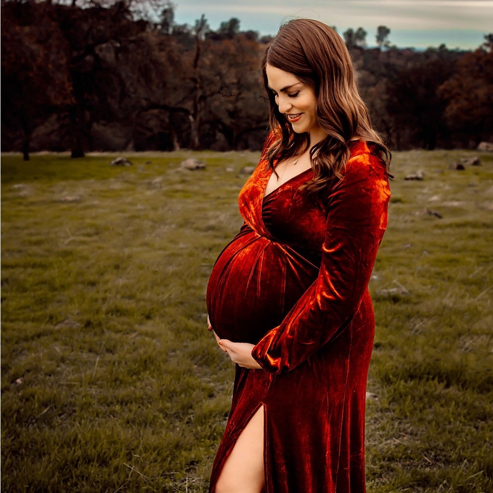 Bump Friendly - Elegant Rust Velvet Gown (Maternity) - Picture 6 of 6